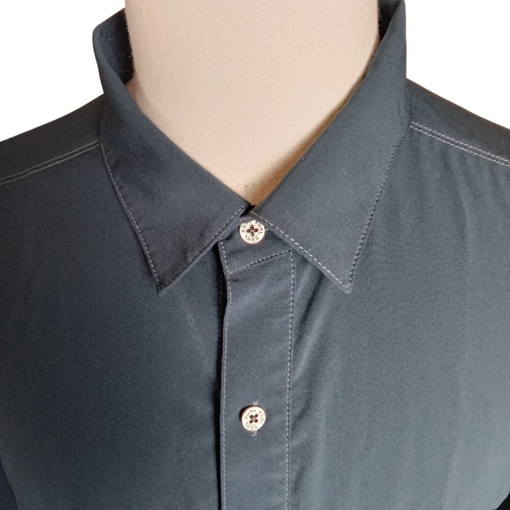 KUHL Tufflex Short Sleeve Button Shirt Gray Mens XL Blue Wicking Outdoor - Picture 3 of 9